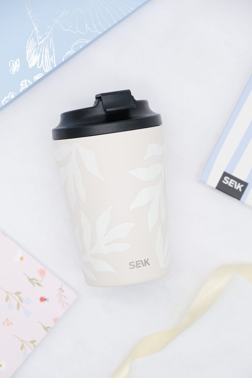 Tazza termica per caffè - foglie beige (350ml) - immagine 3